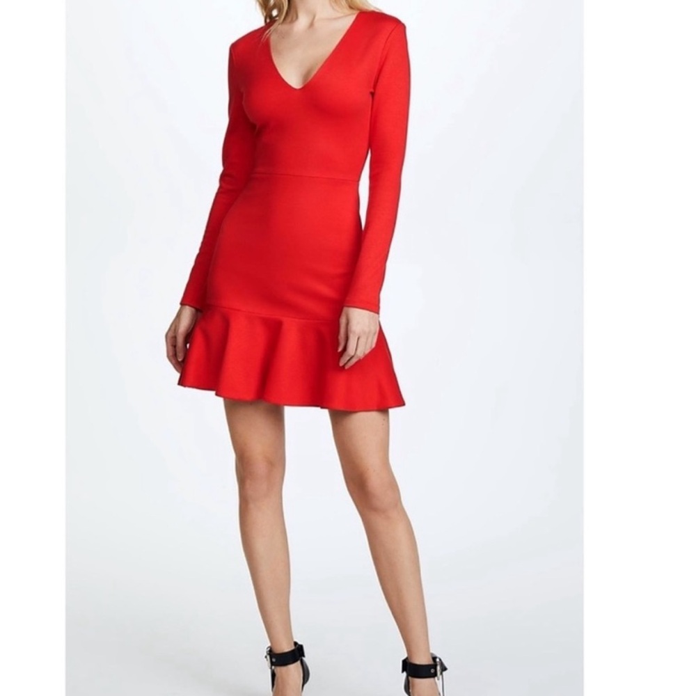 Alice + Olivia Francine fit & Flare Long Sleeve Dress in red Size 4
